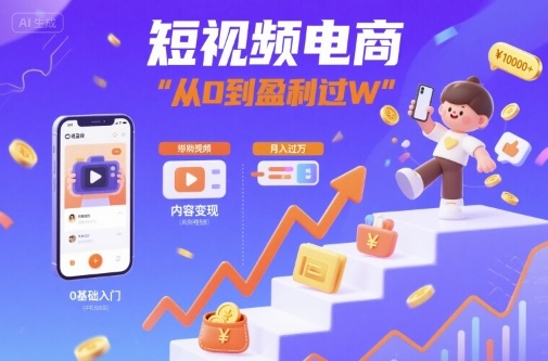 短视频电商：短视频变现从0到盈利过W|短视频变现赚钱
